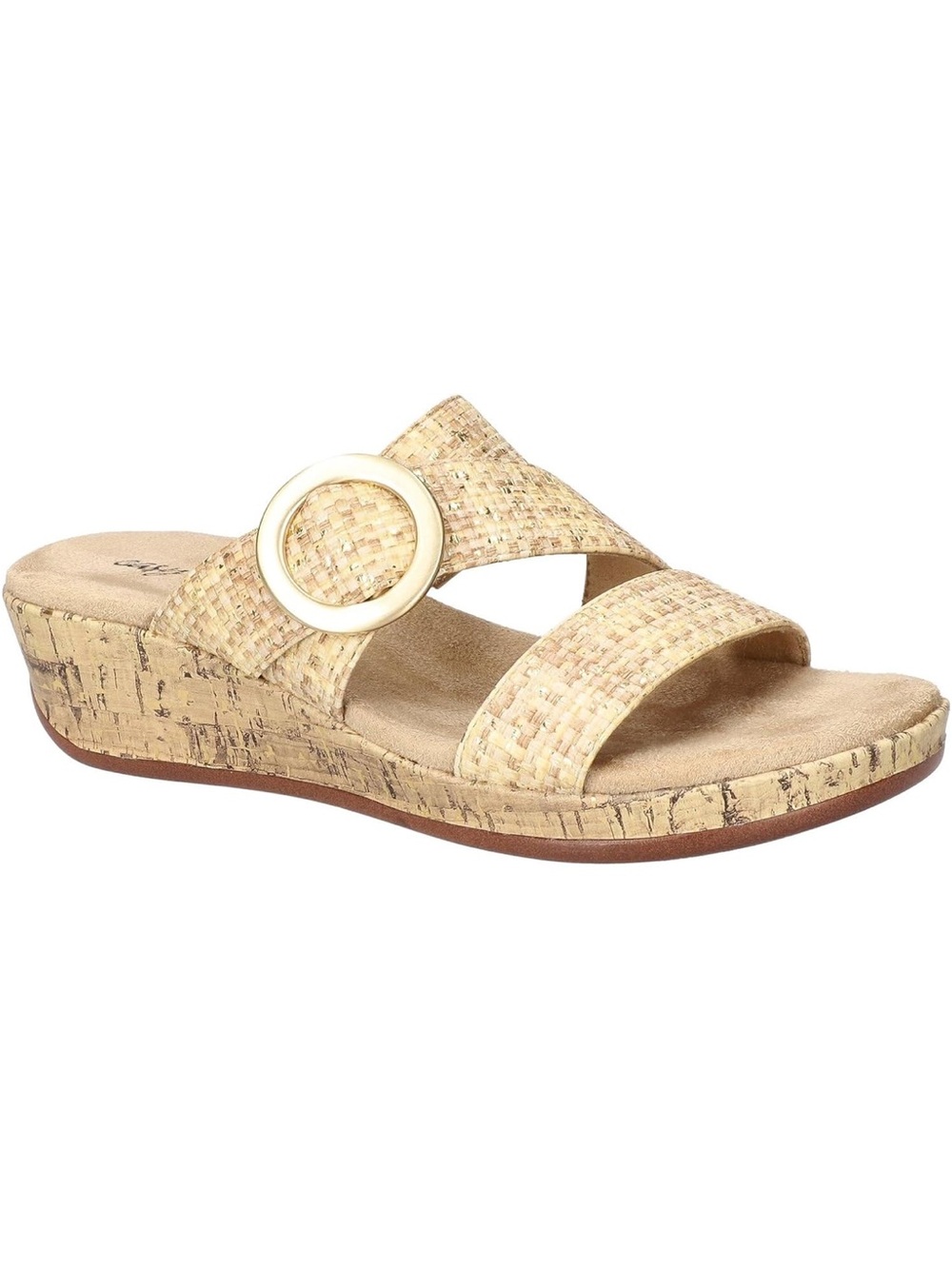 Easy Street Women's Tan Wedge Slide Sandal with Buckle